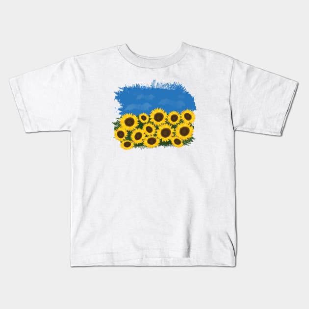 Ukraine flag, Sunflower and Blue Sky Kids T-Shirt by Krapka Designs